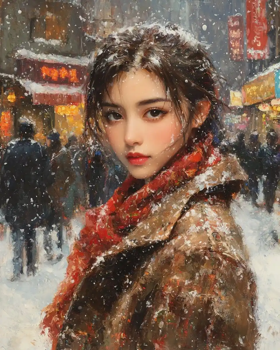 Impressionistic Woman in Winter