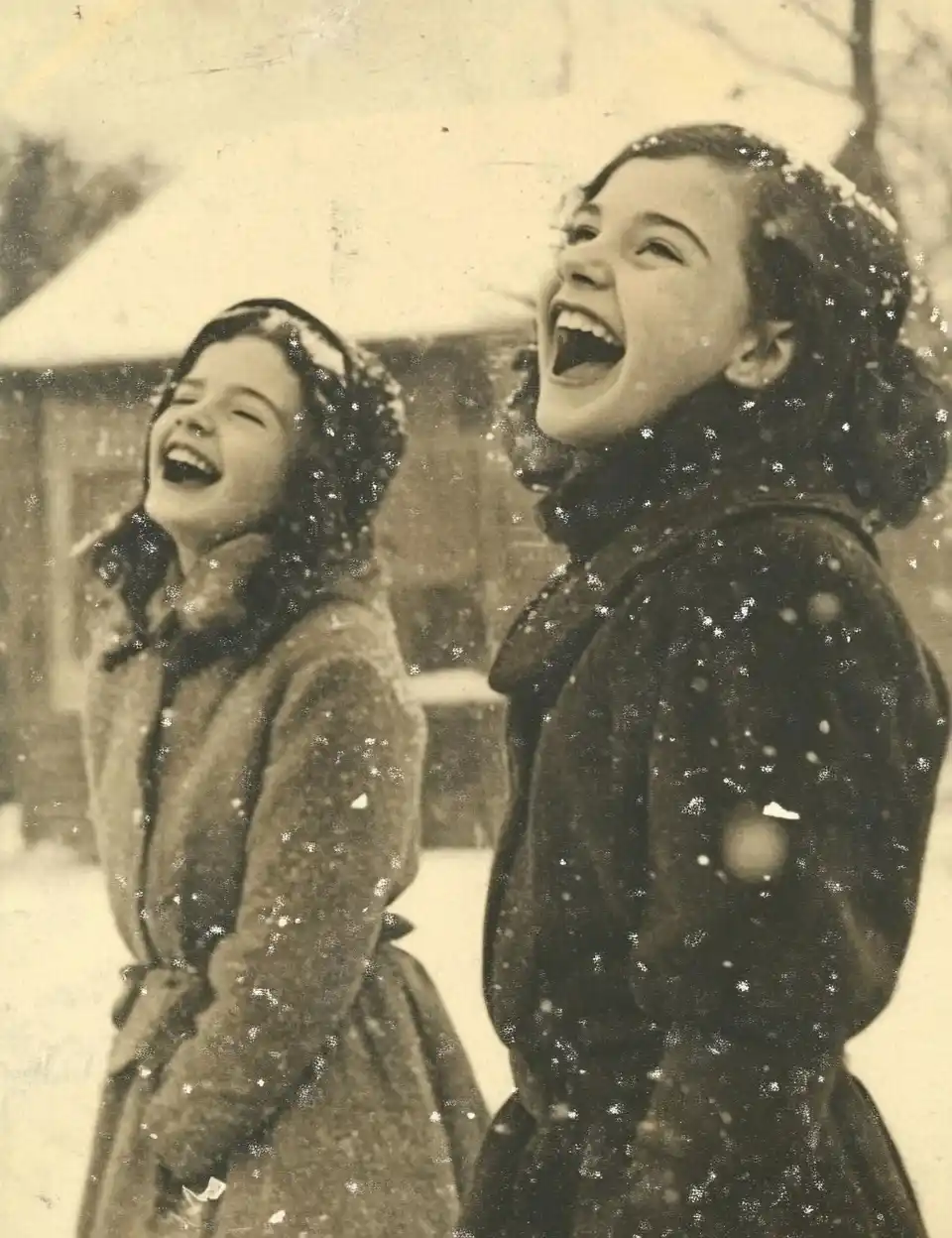 Vintage Christmas Portrait Snowfall