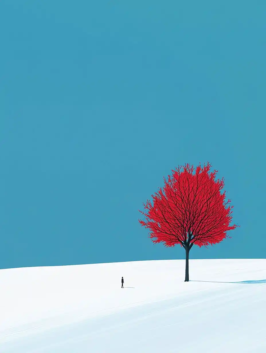 Minimalist Red Tree Scene