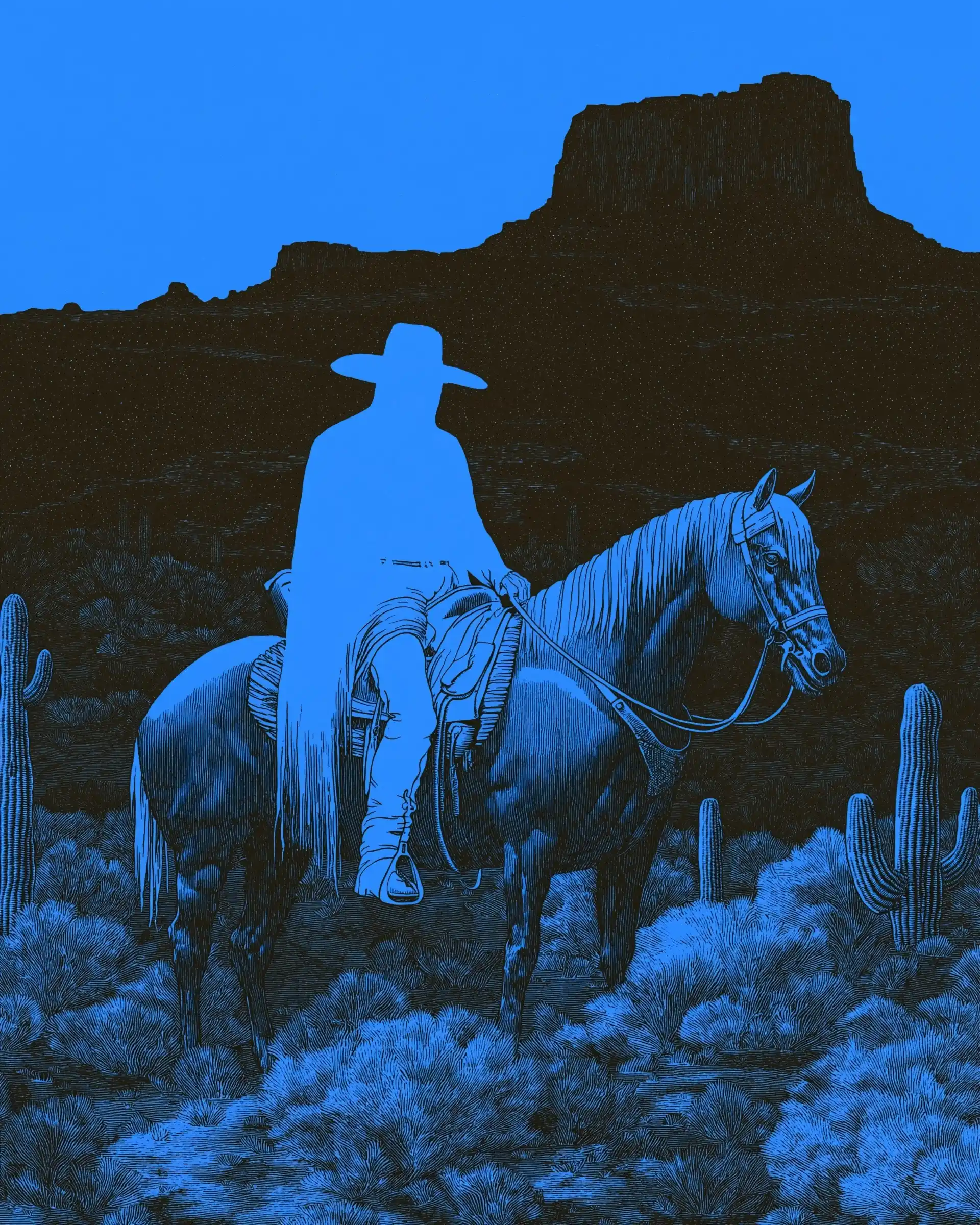 Fluorescent Cowboy in Cactus-Jungle