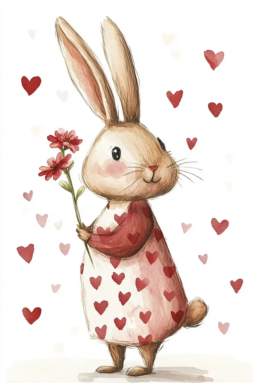 Vintage Bunny with Flower