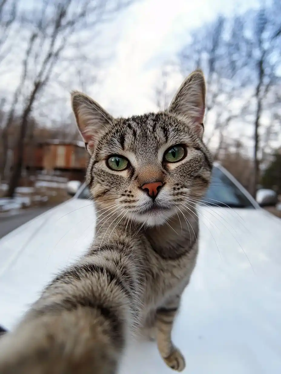 Selfie Cat by Car