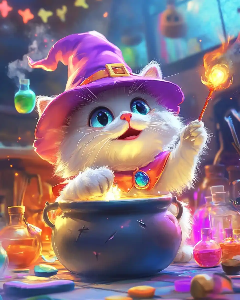 Cartoon Cat with Cauldron