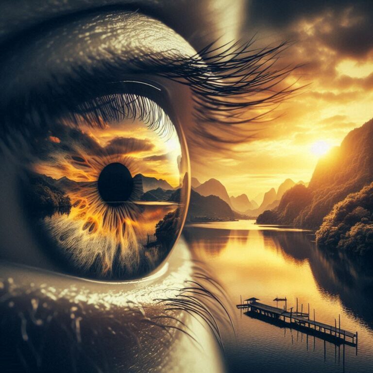 Anthotype Eye Reflecting Sunset Above a Lake