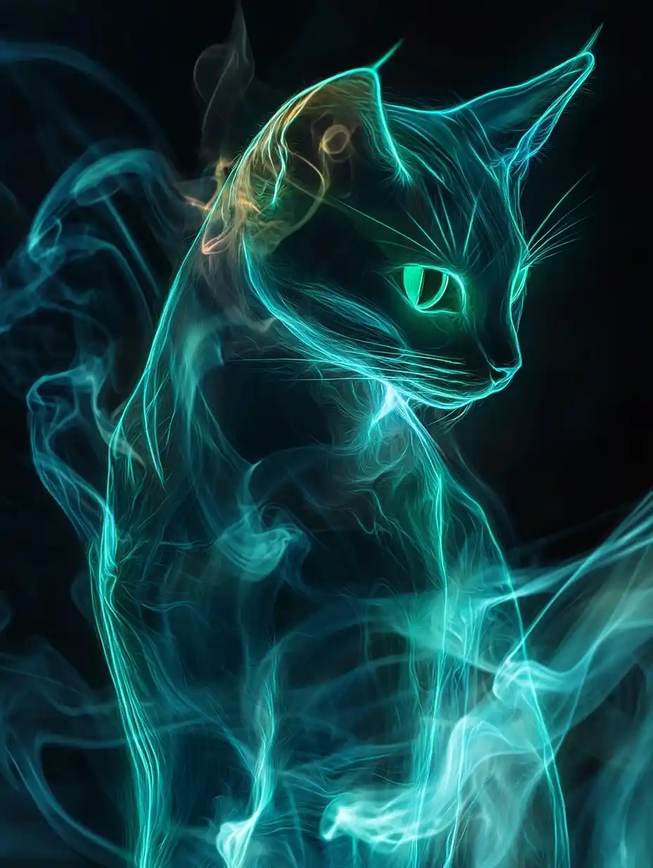 Neon Cat Ink Painting