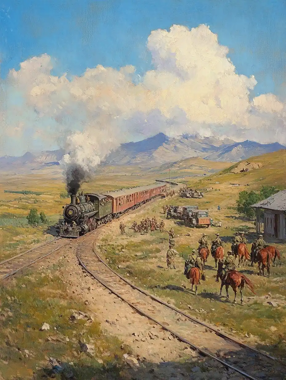 Kyrgyz Steppe Railway Scene