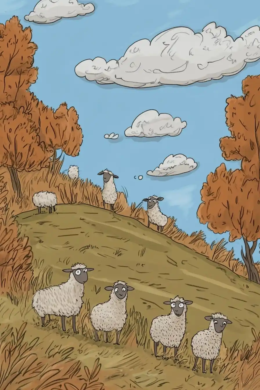 Minimalist Sheep Countryside Illustration