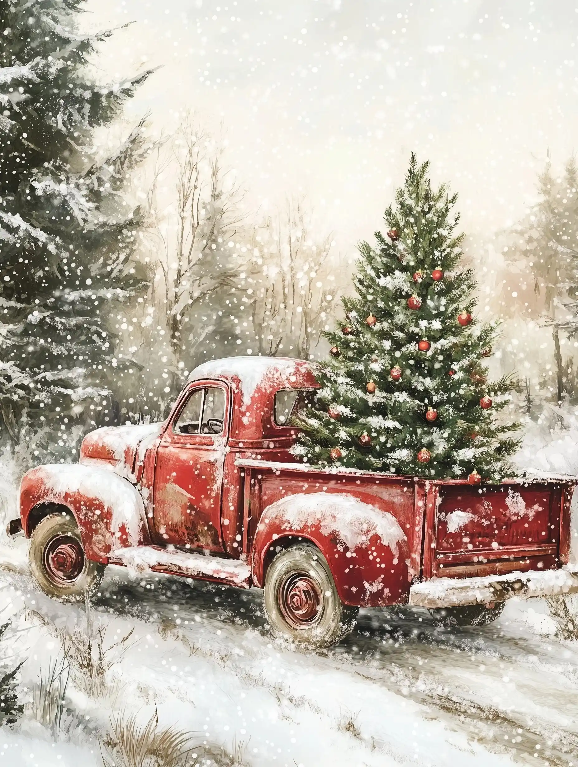 Watercolor Vintage Truck Scene