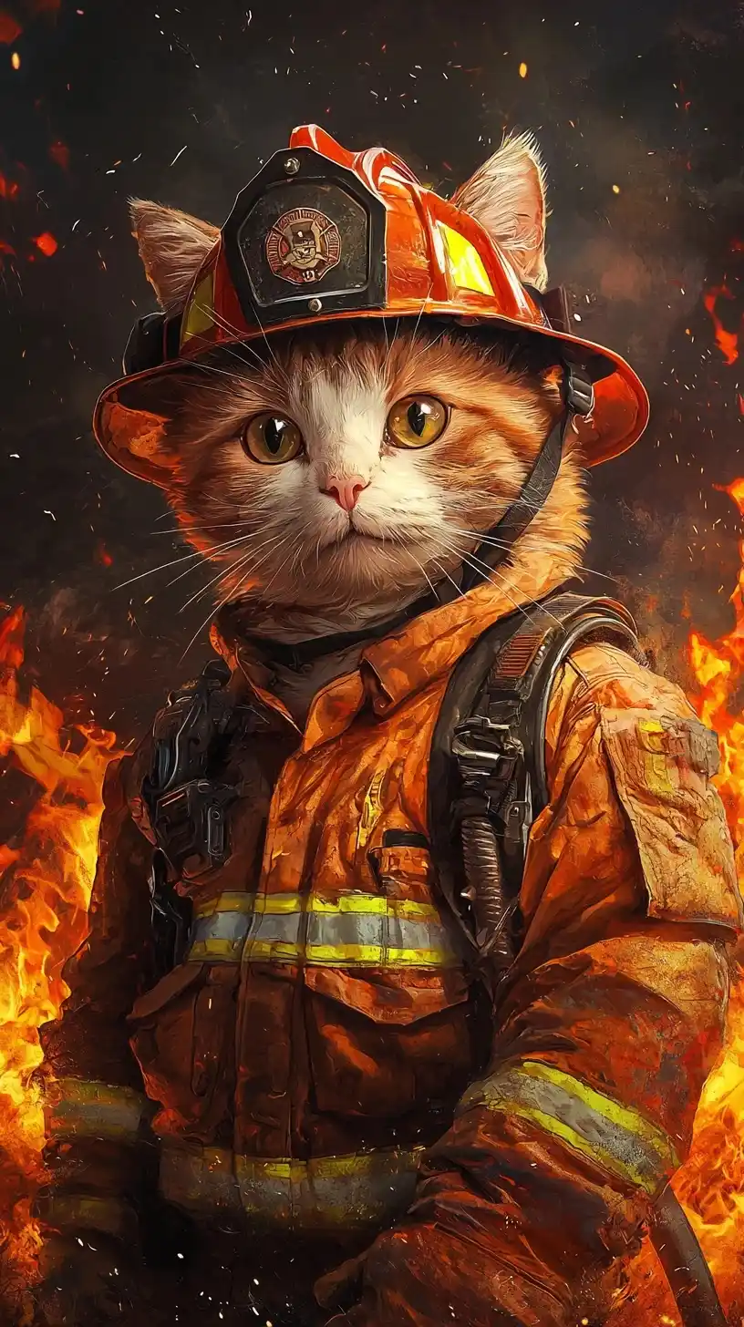 Cat Firefighter in Flames