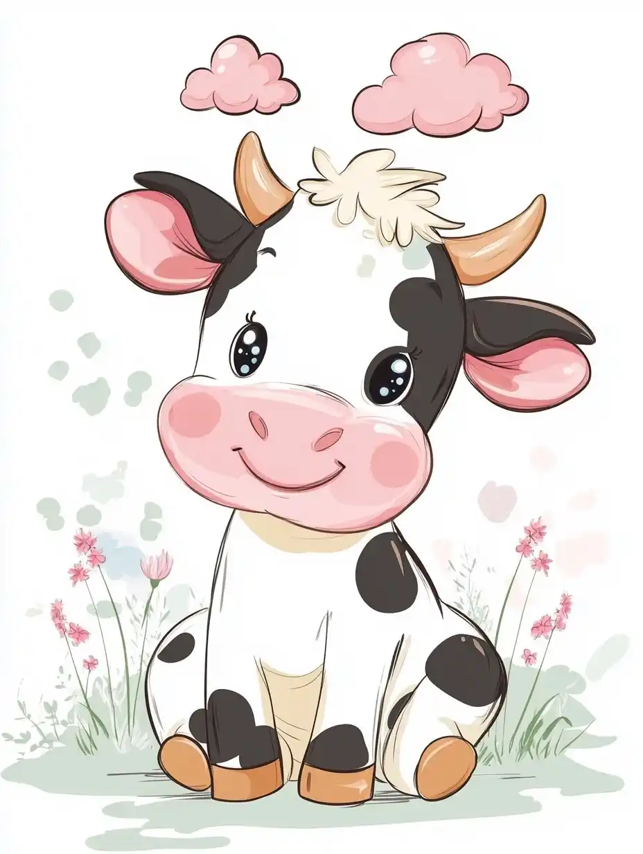 Cartoon Cow with Clouds