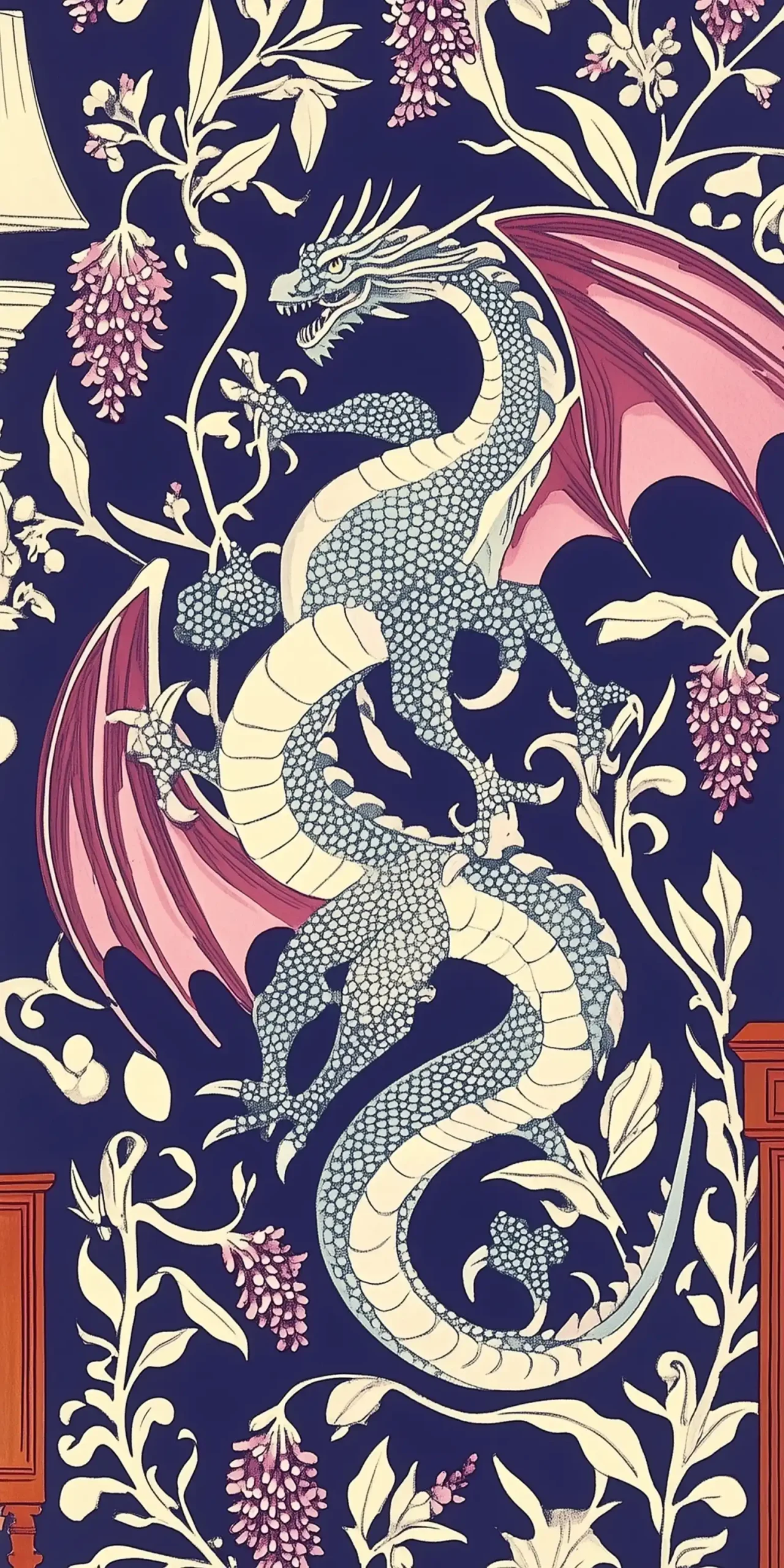 Intricate Woodblock Dragon Mural