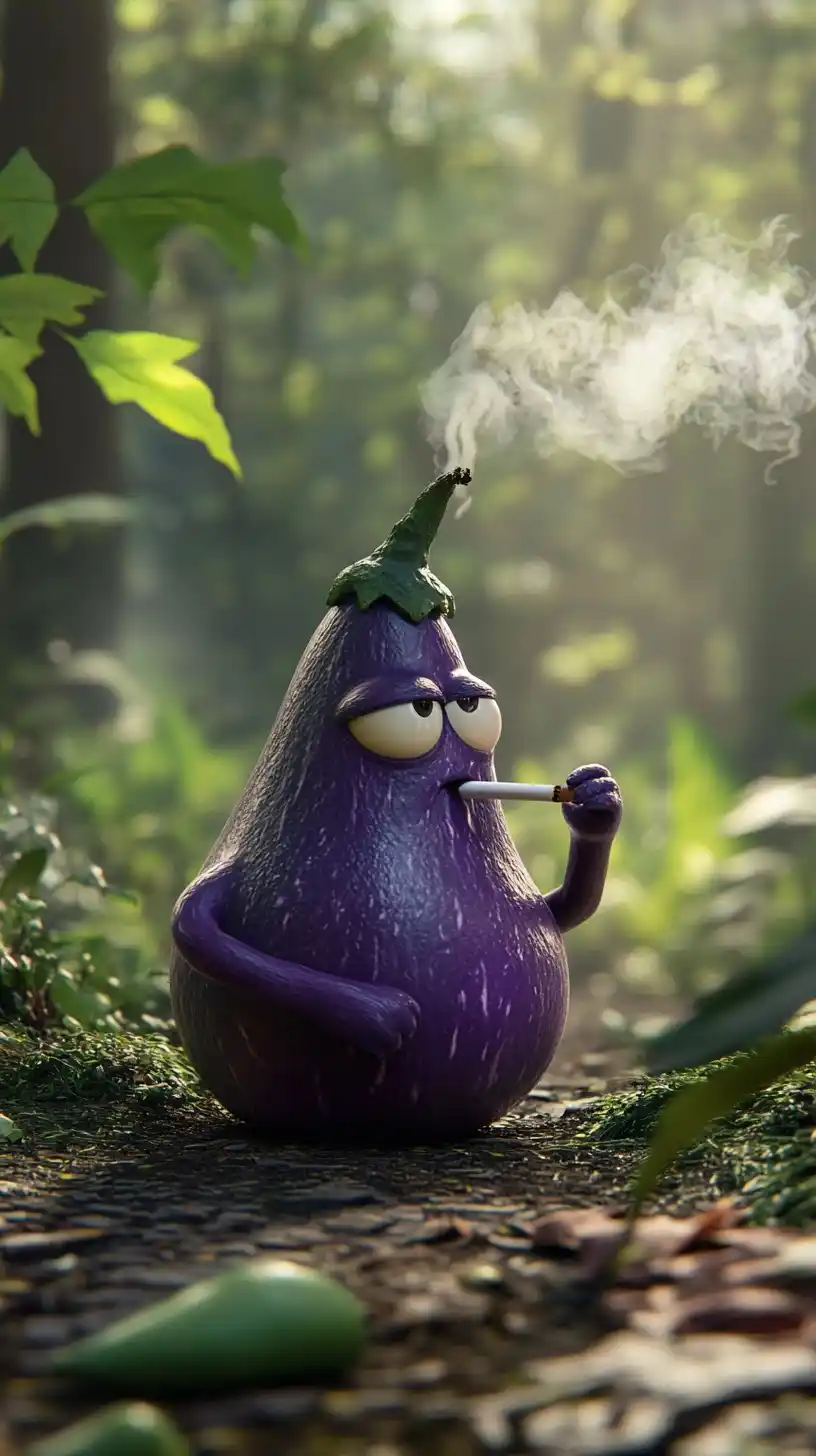 3D Eggplant Monster in Forest