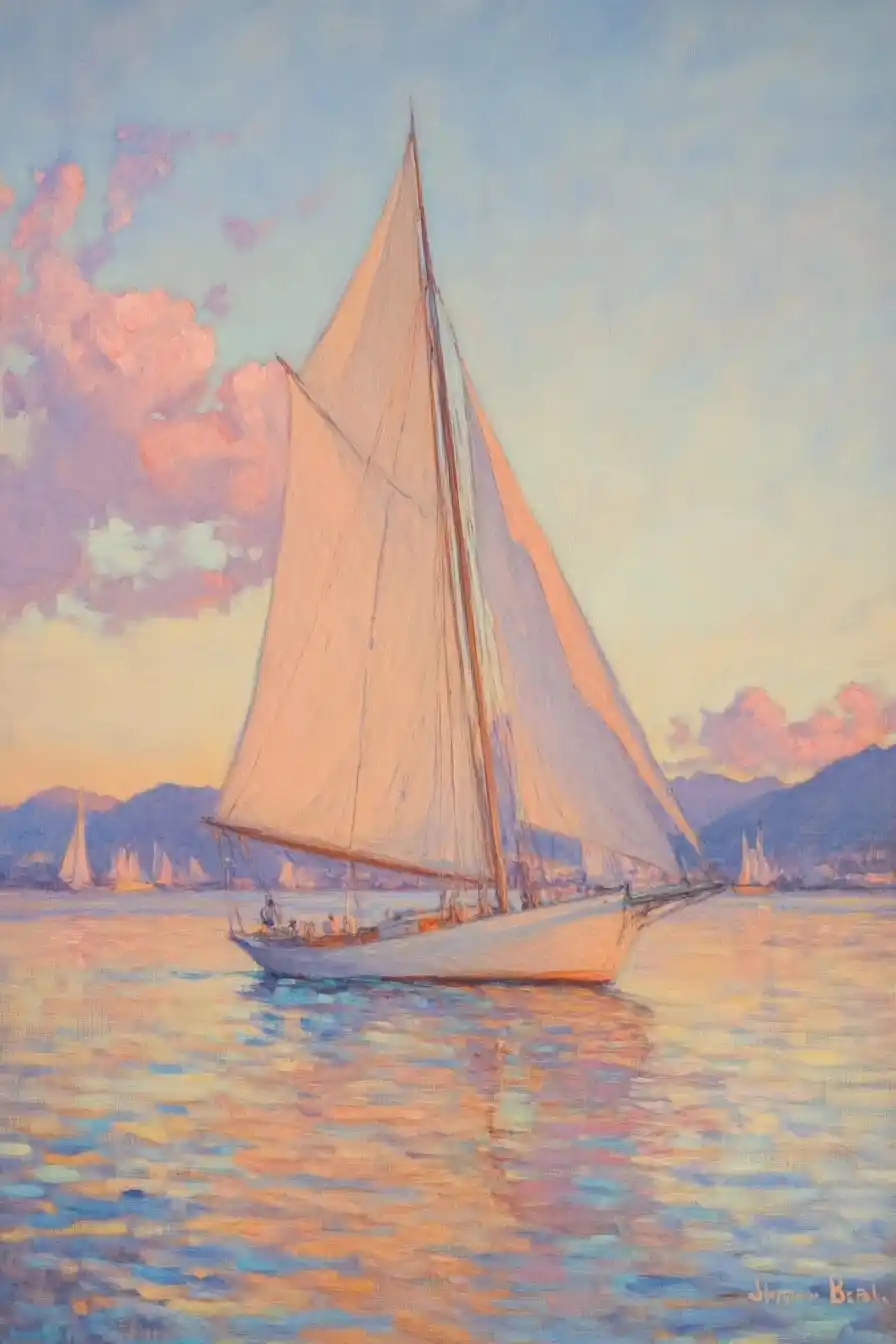Pastel Sailboat at Sunset