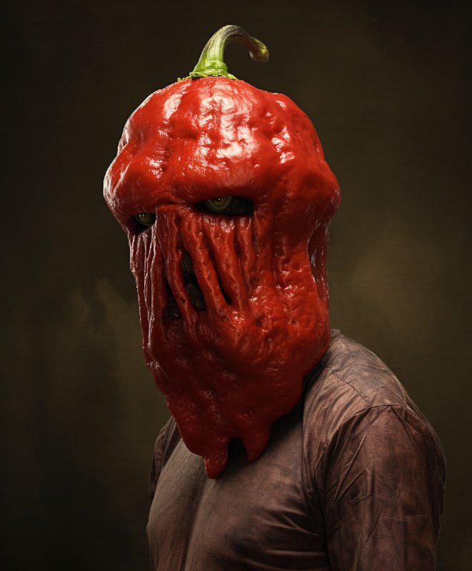 Creepy Bell Pepper Head Man Realistic Portrait