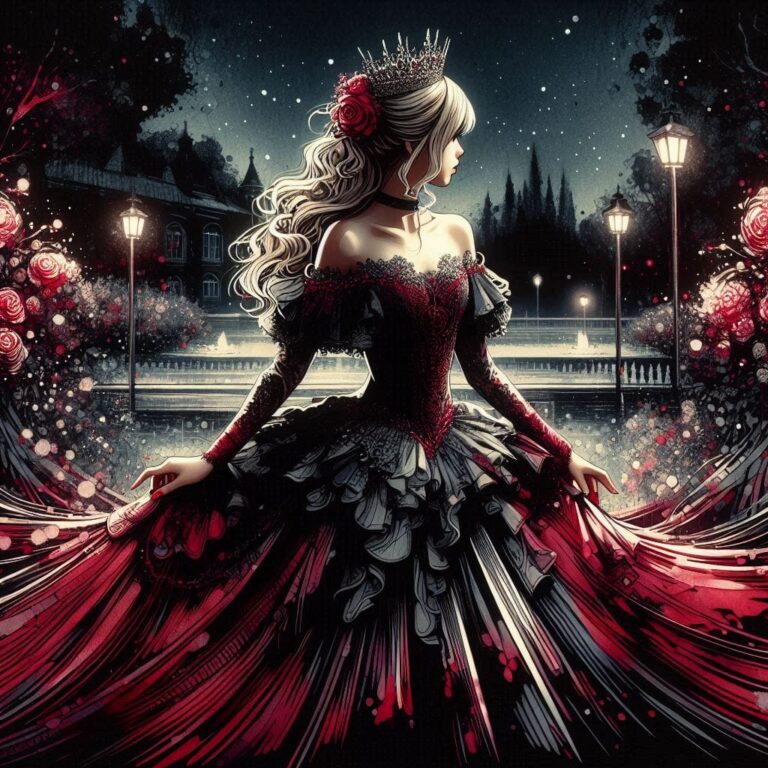 Gothic Lolita Girl in Gown and Tiara Night Garden