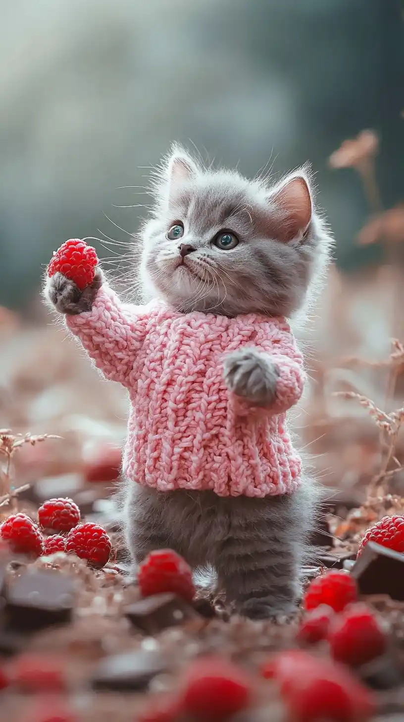 Fluffy Kitten in Raspberries