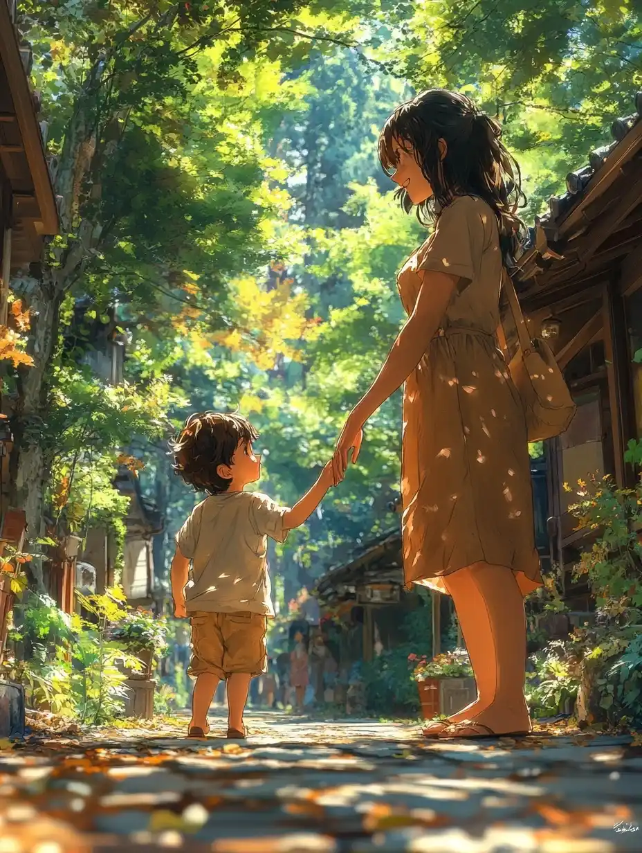 Anime Mother and Son Portrait