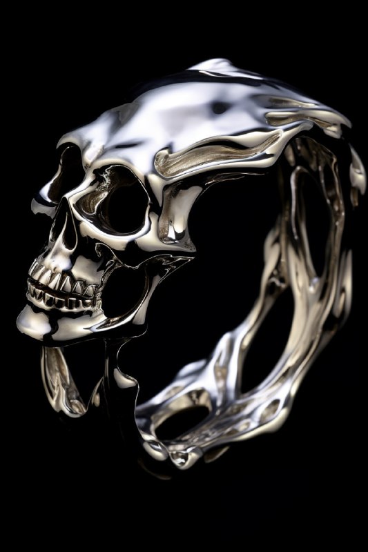 Melting Silver Skull Cuff Abstract Sculpture