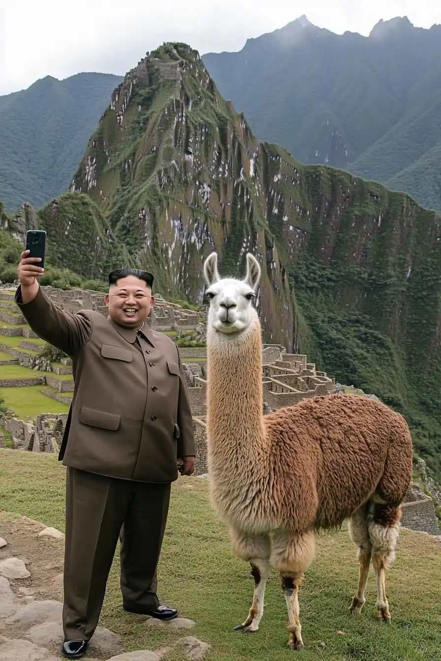 Selfie with Llama at Machu Picchu