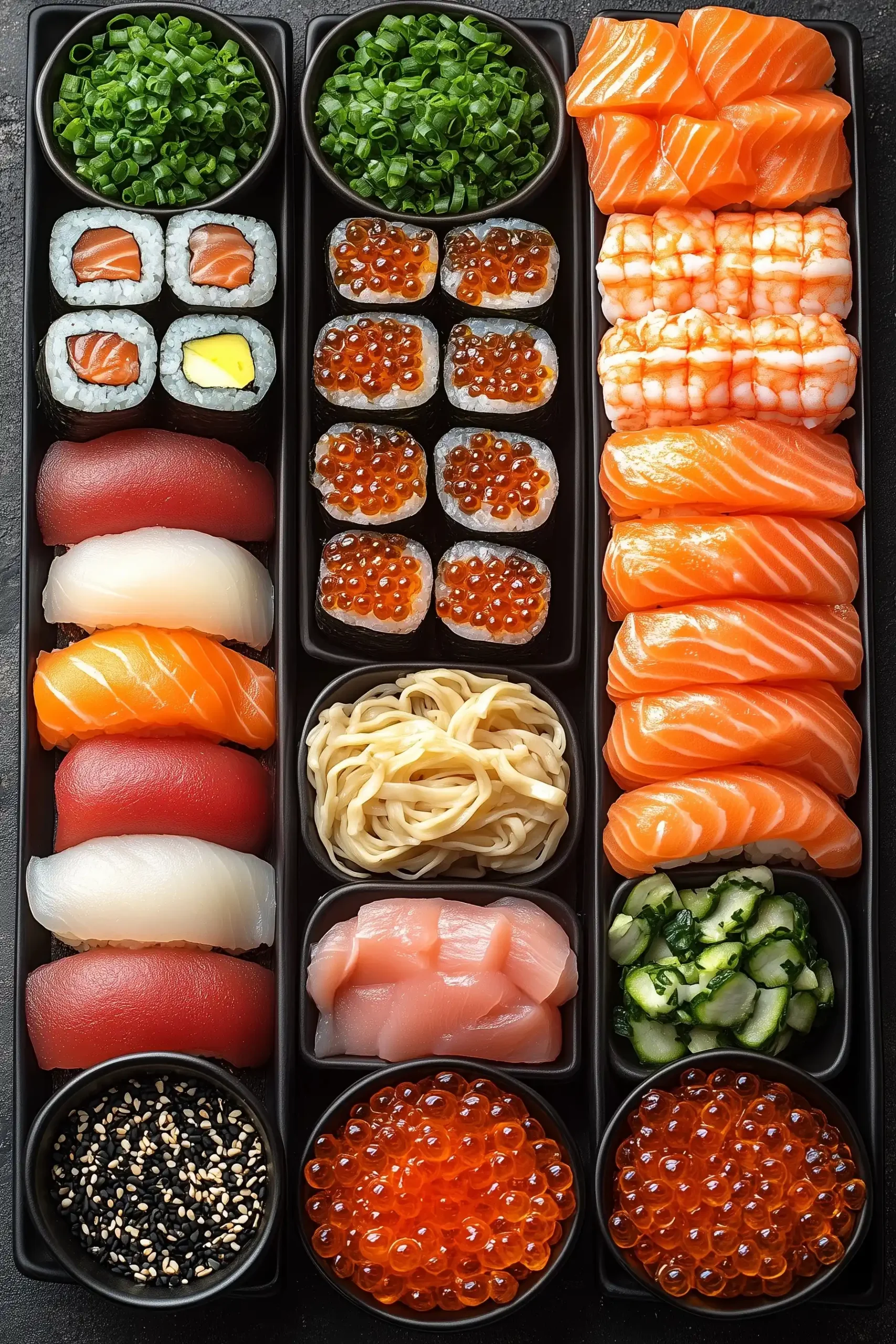 Detailed Noodle and Sushi Arrangement