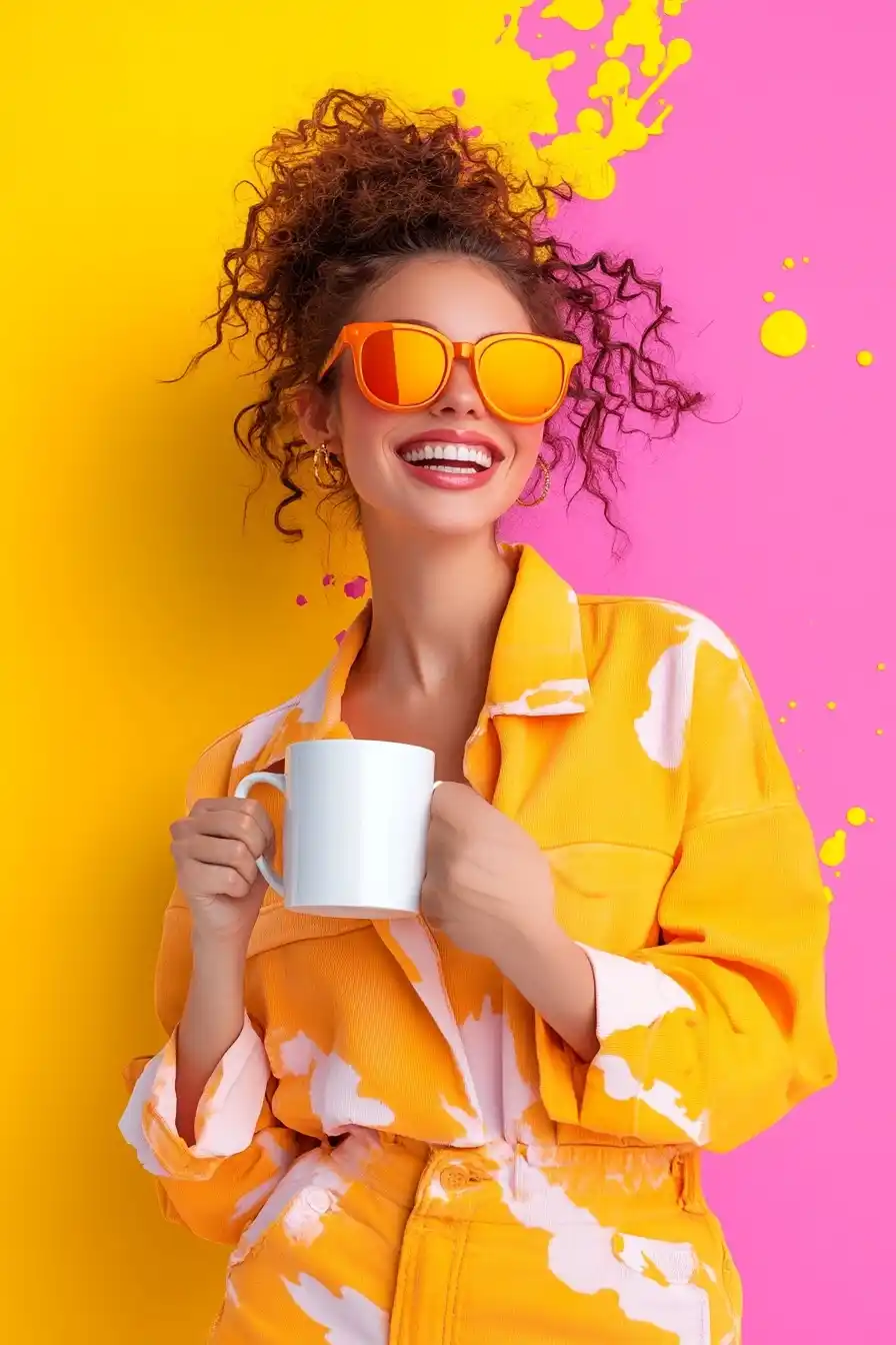 Vibrant Woman with Mug