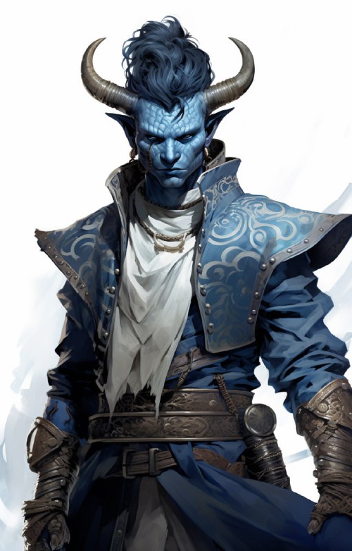 Blue-Skinned Aztec Tiefling Demon Fighter DnD Art