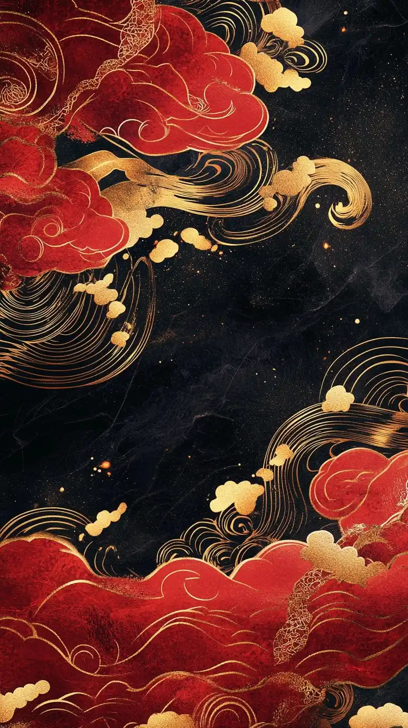 Chinese Art with Golden Clouds
