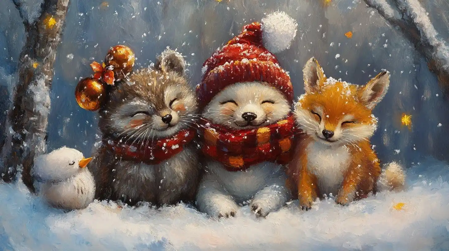 Cute Animal Christmas Oil Painting