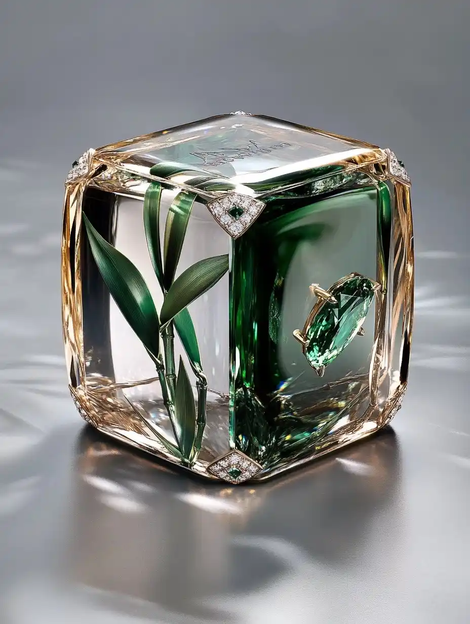 Golden Cube with Emeralds