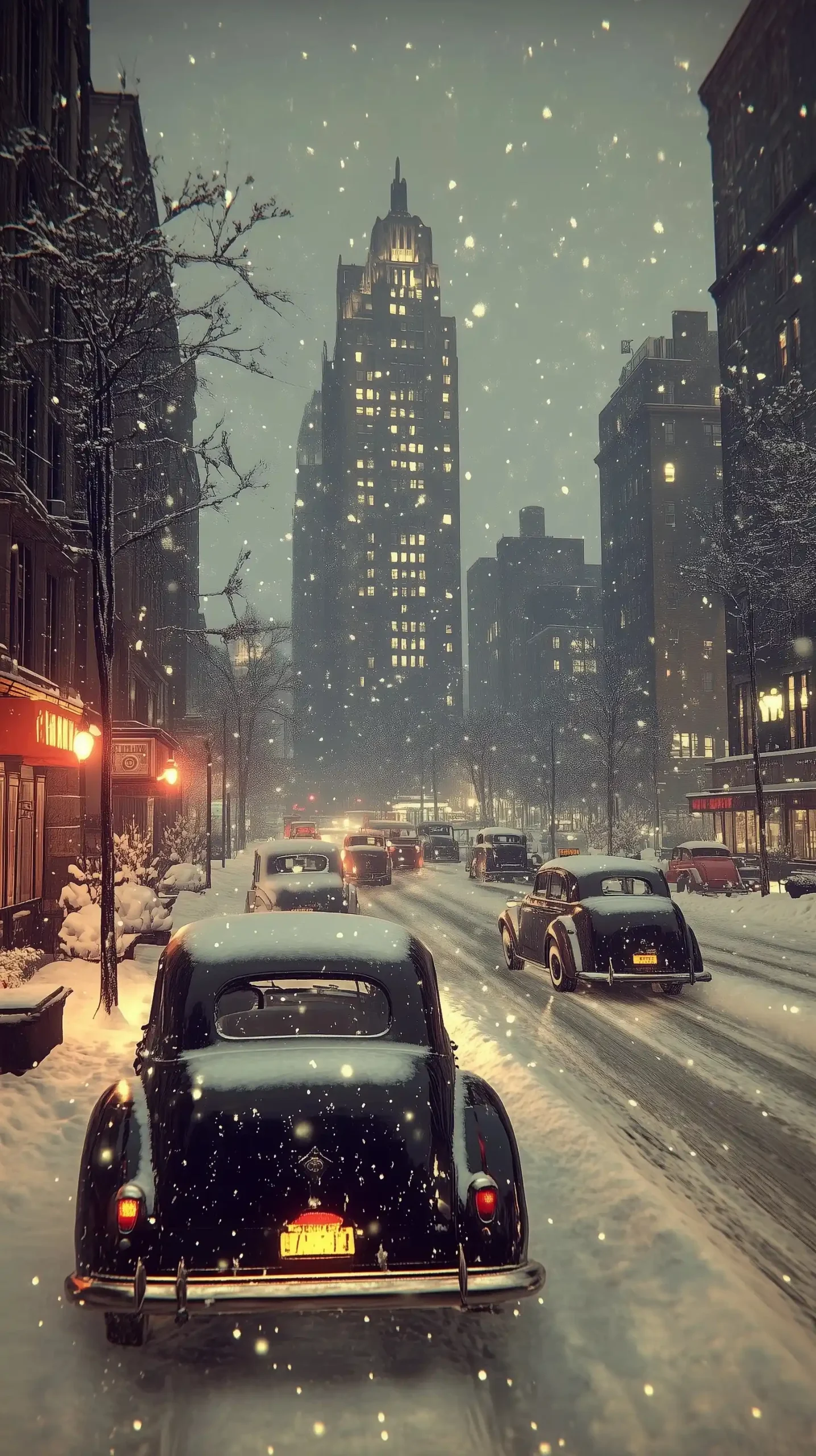 Vintage Snowy Cityscape