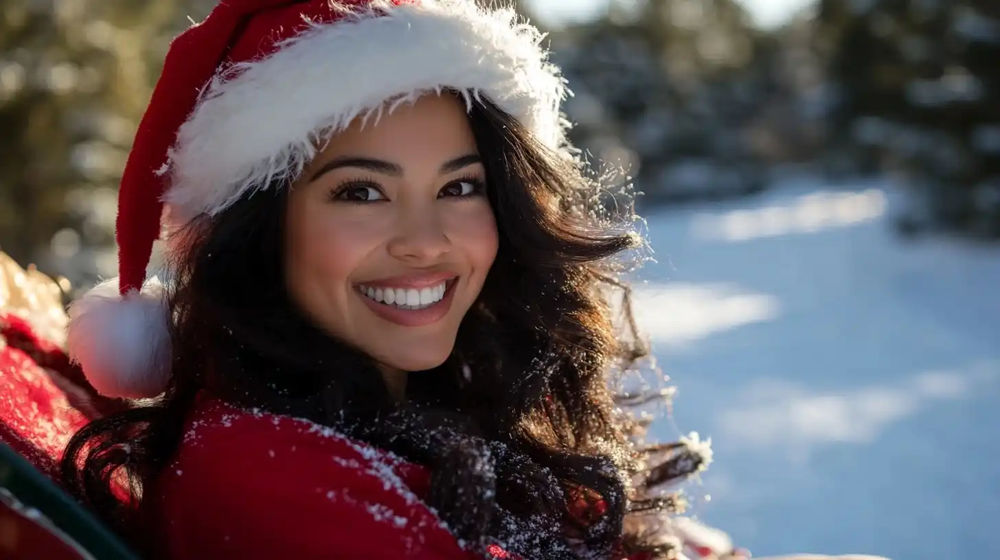 Hispanic Woman in Santa Sleigh