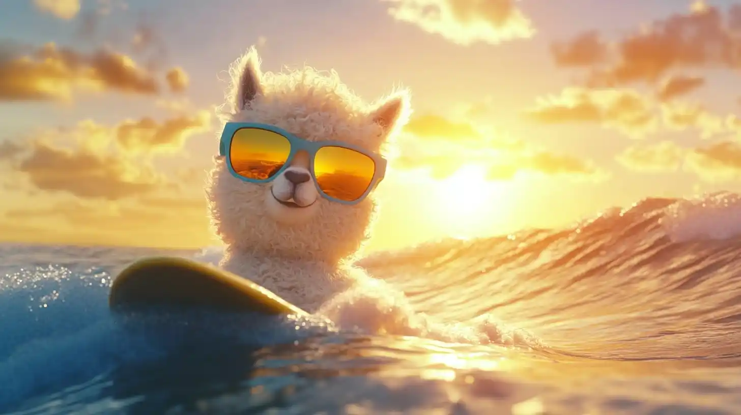 Surfing Alpaca in Sunglasses