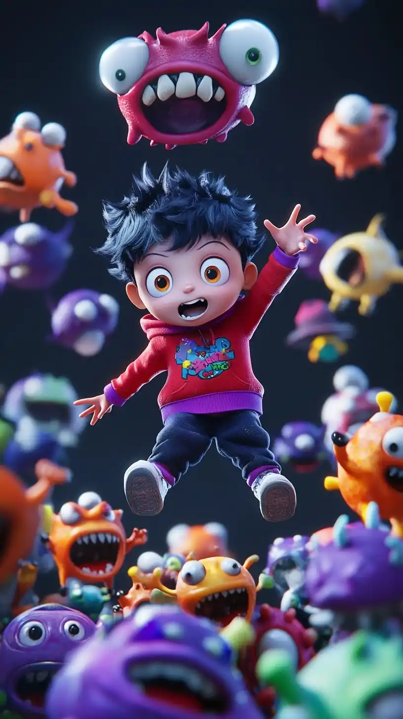 3D Cartoon Boy with Aliens