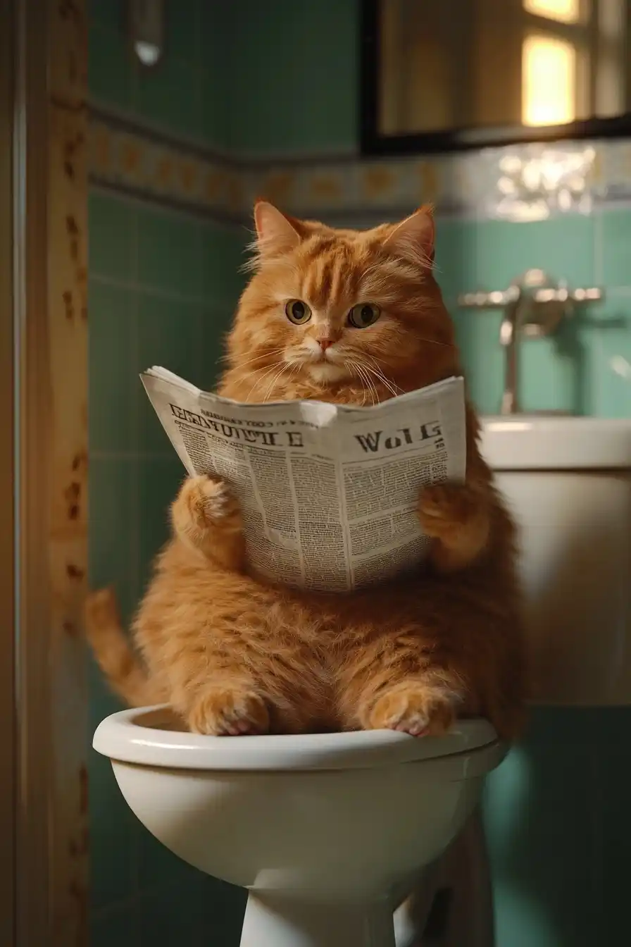 Humorous Cat on Toilet