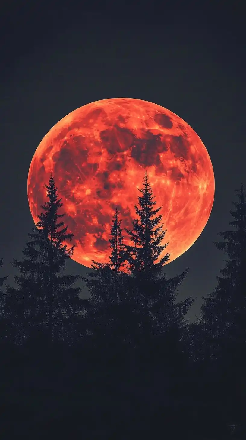 Photorealistic Red Moon Silhouette