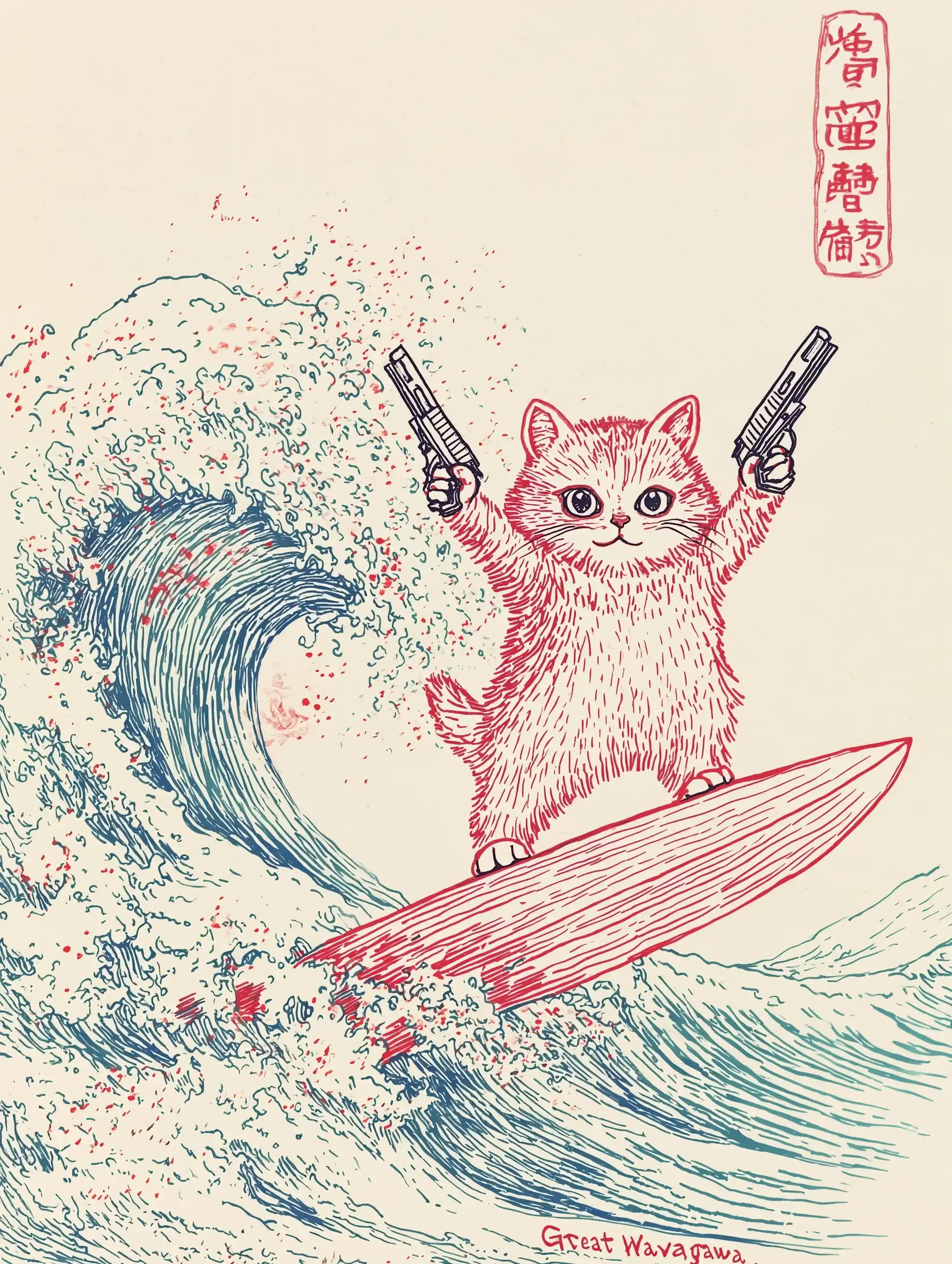 Persian Cat Surfing Wave
