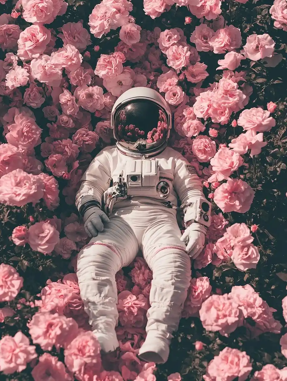 Astronaut Among Pink Roses