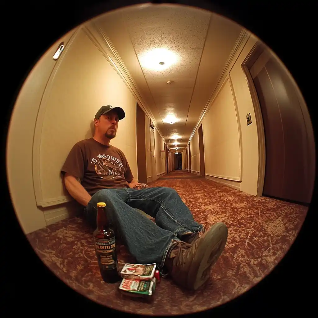 Fisheye Steve Austin Outside Hotel