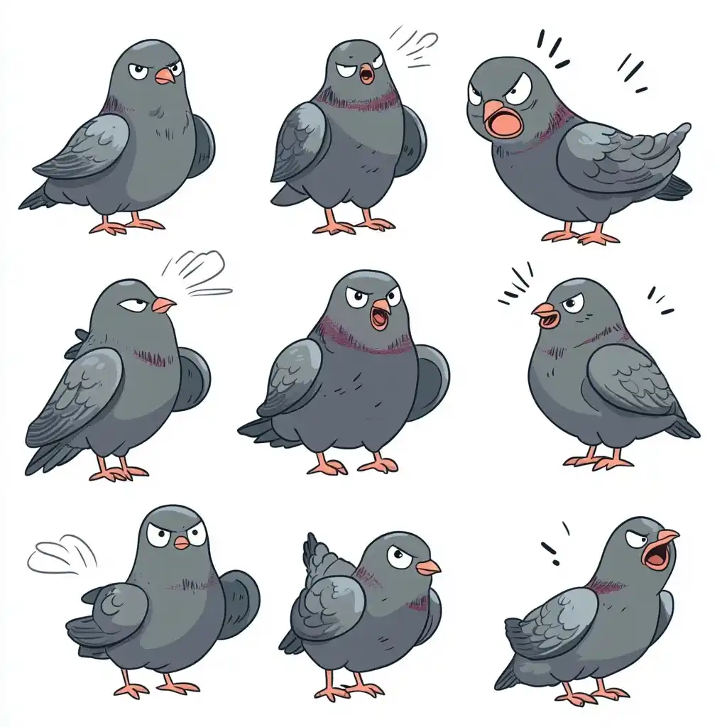 Pigeon Expressions in Comic Style