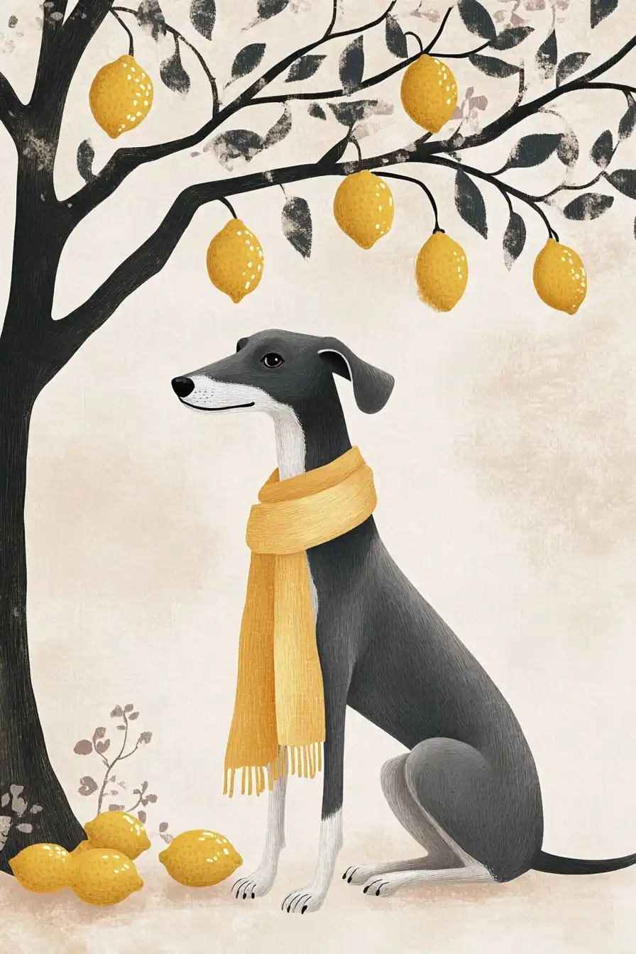 Whimsical Greyhound Under Lemons