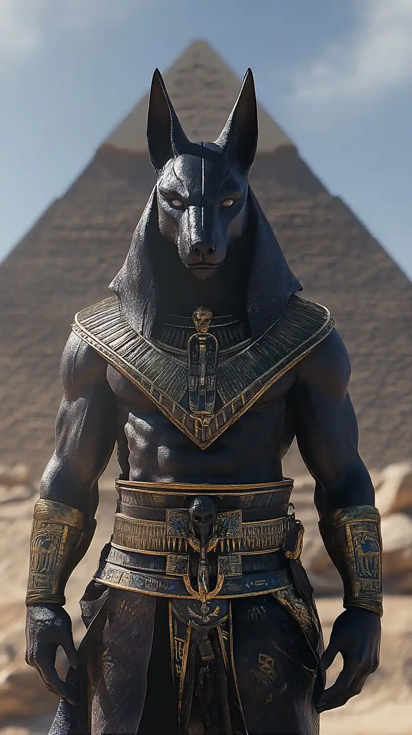 Realistic Anubis Before Pyramid