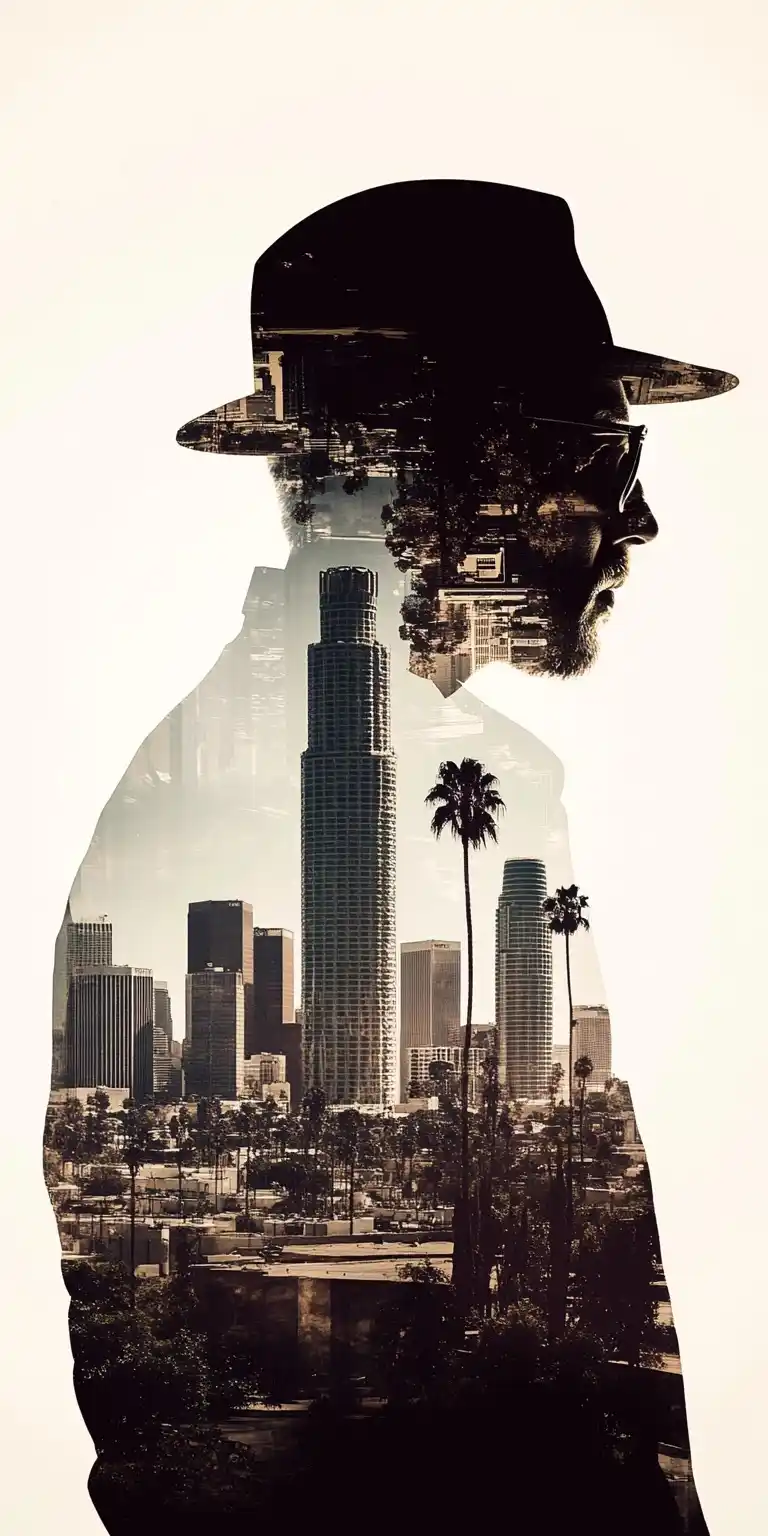 Gangster Silhouette with Cityscape