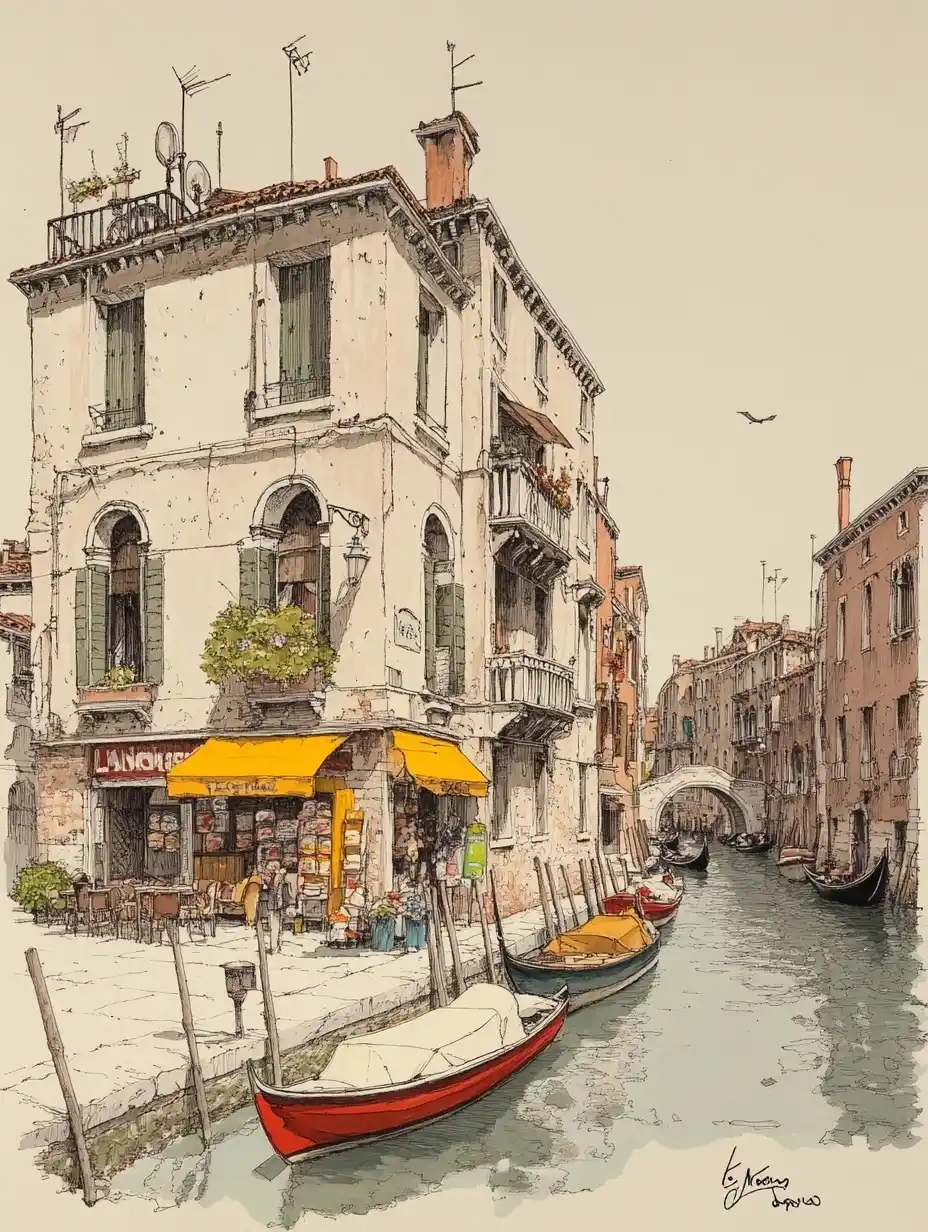 Venetian Canals Sketch Scene