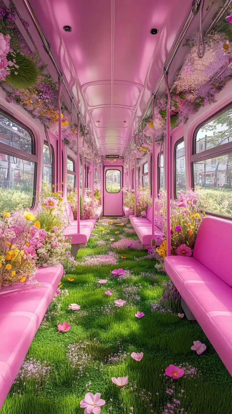 Pastel Train Interior Landscape