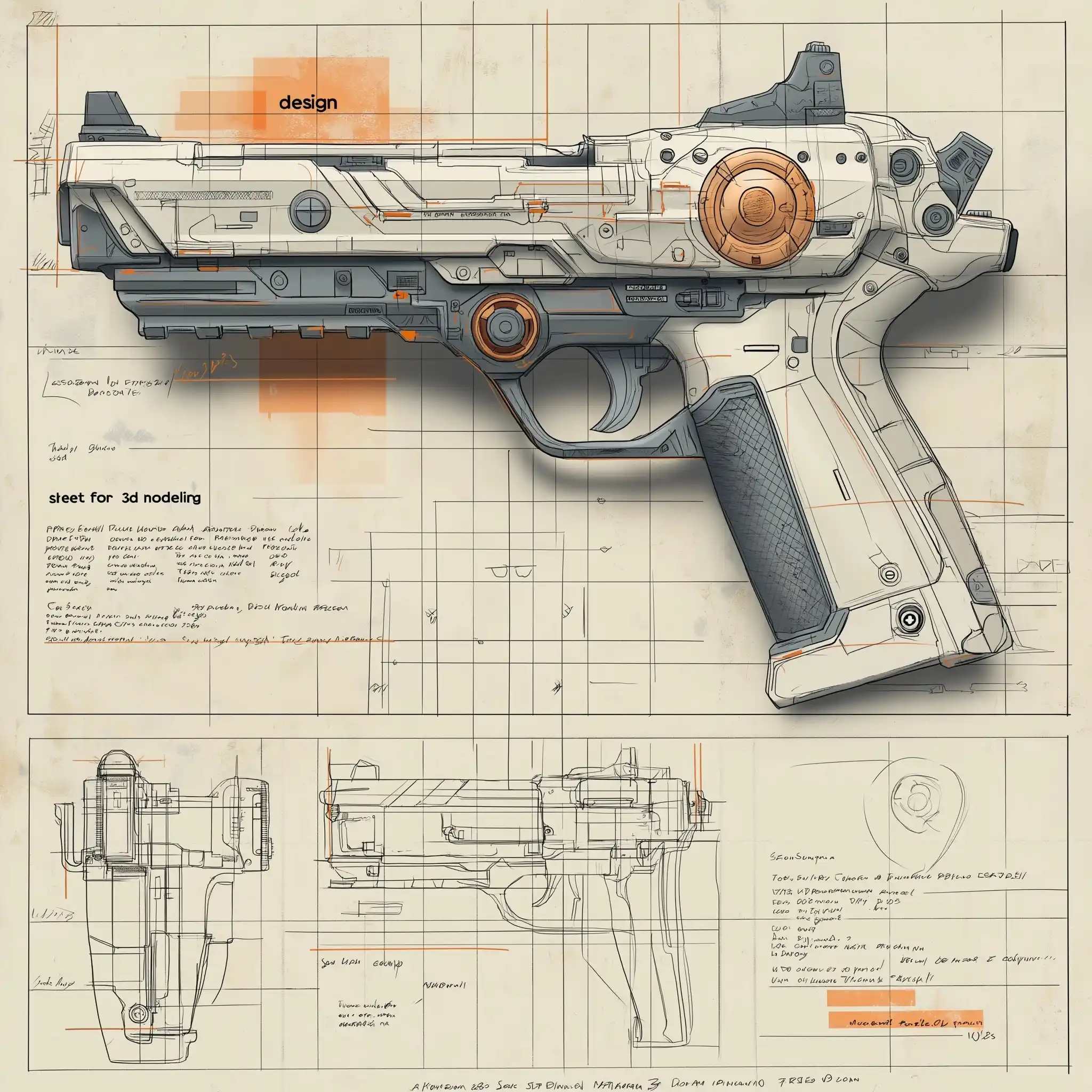 Sci-Fi Blaster Pistol Design