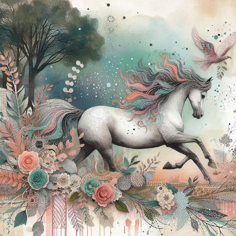 Galloping Horse Mixed Media Junk Journal Collage