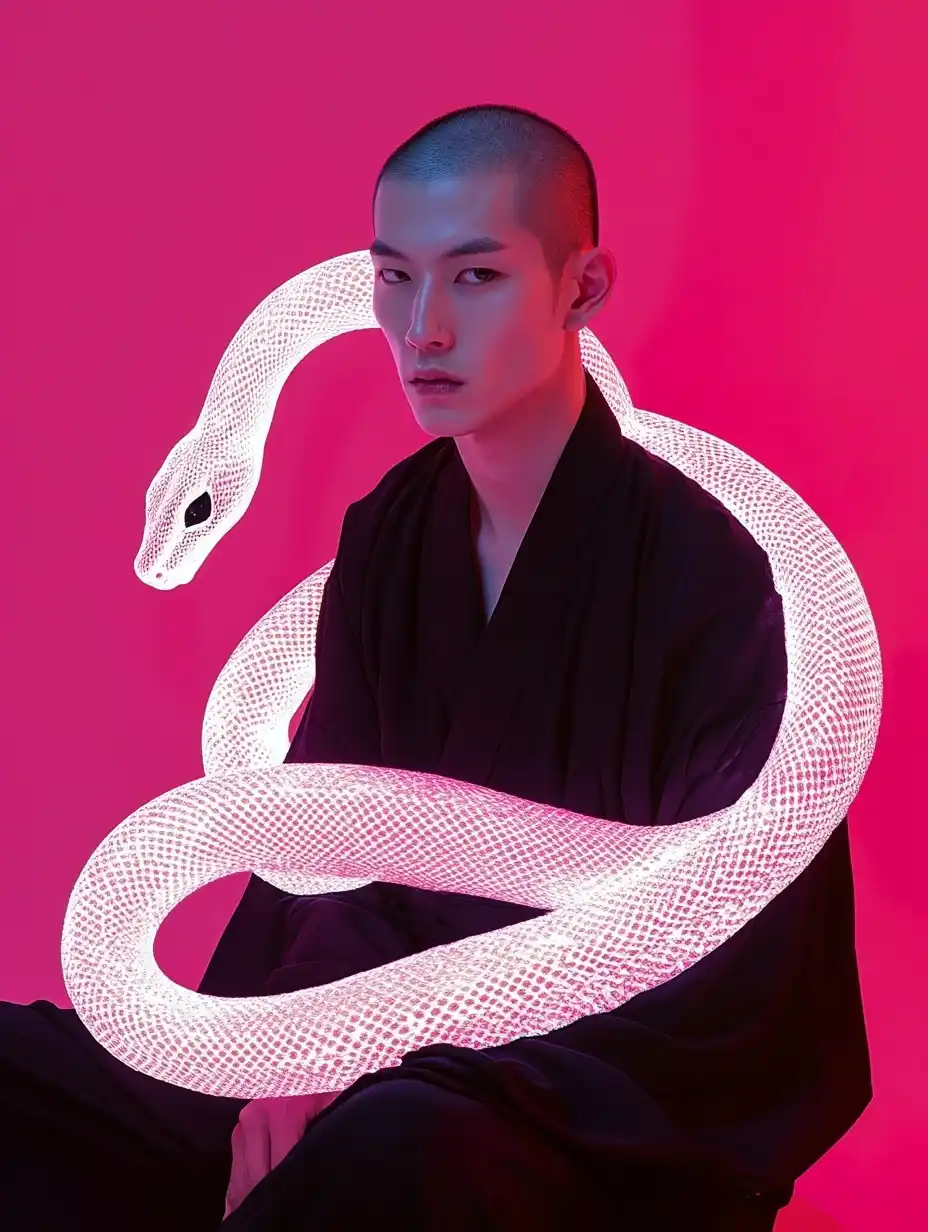 Neon Snake on Hanfu Model