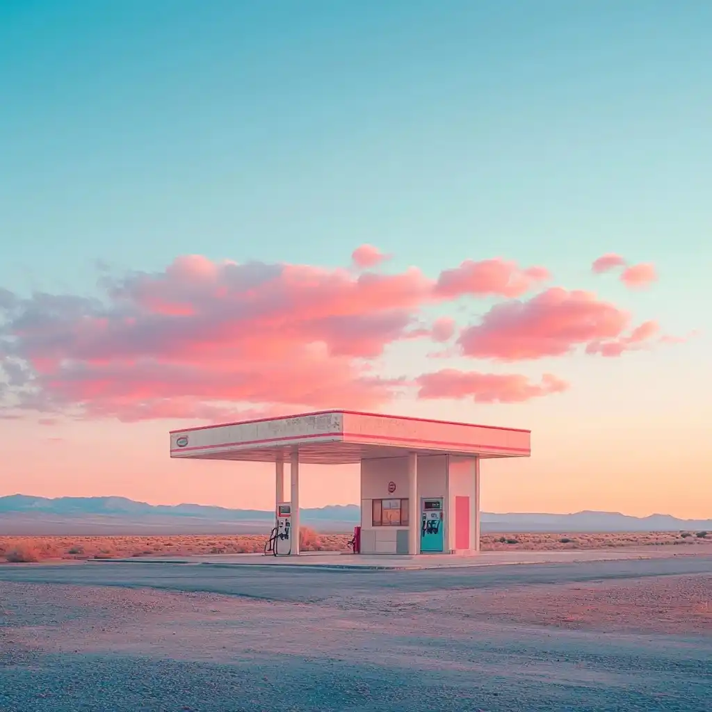 Minimalist Gas Station Sunset