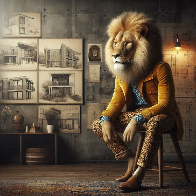 Regal Anthropomorphic Lion in Yellow Jacket Vintage