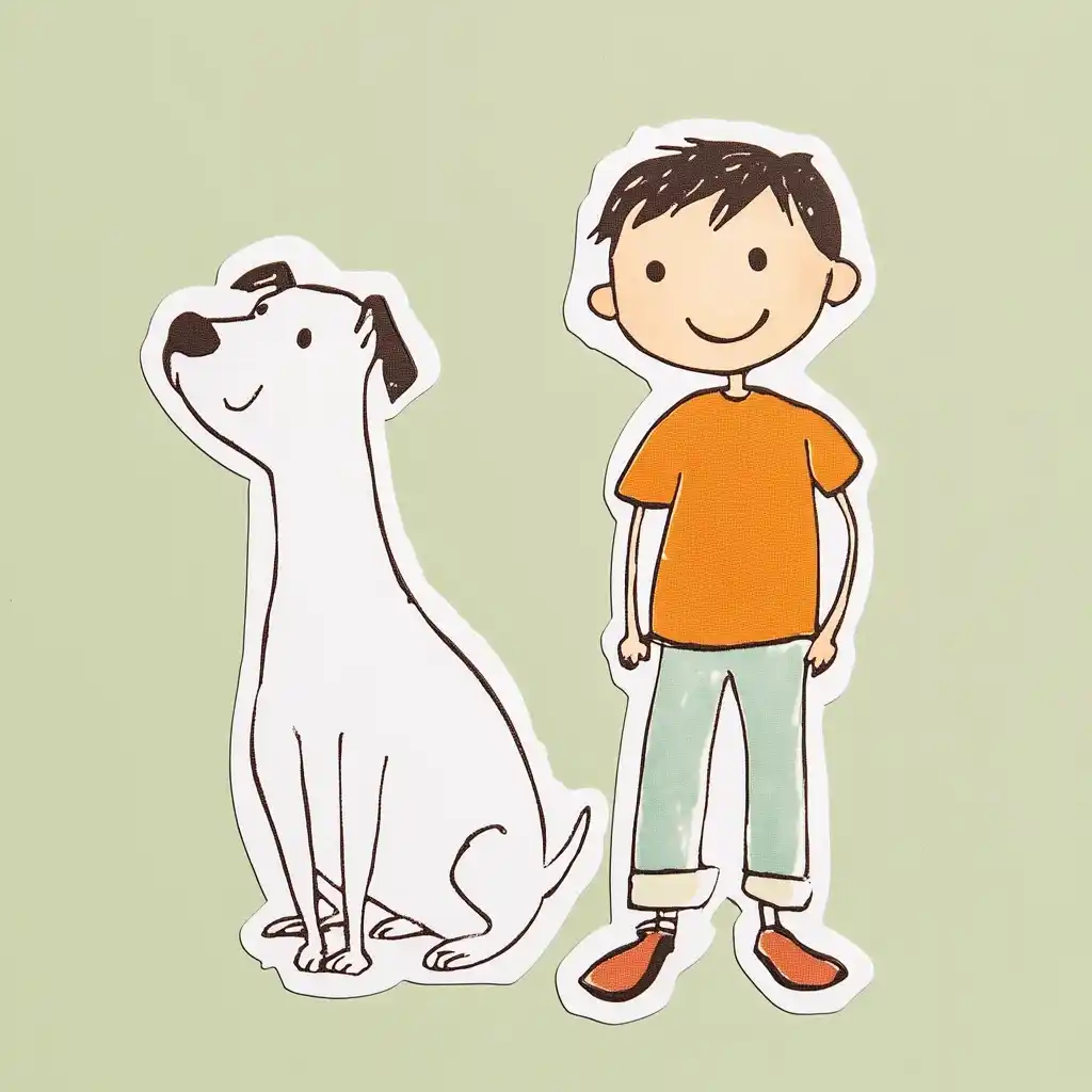 Muted Dog and Boy Sticker